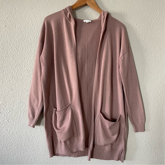 Splendid Cashmere Blend Open Front Cardigan Womens S Soft Loopknit Hooded Pocket - Picture 1 of 11